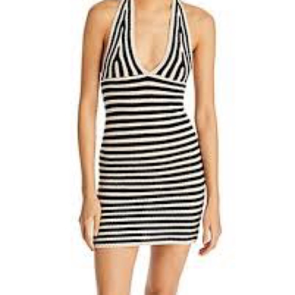 NWT Black & white crotchet halter mini dress (WOLFE the label)